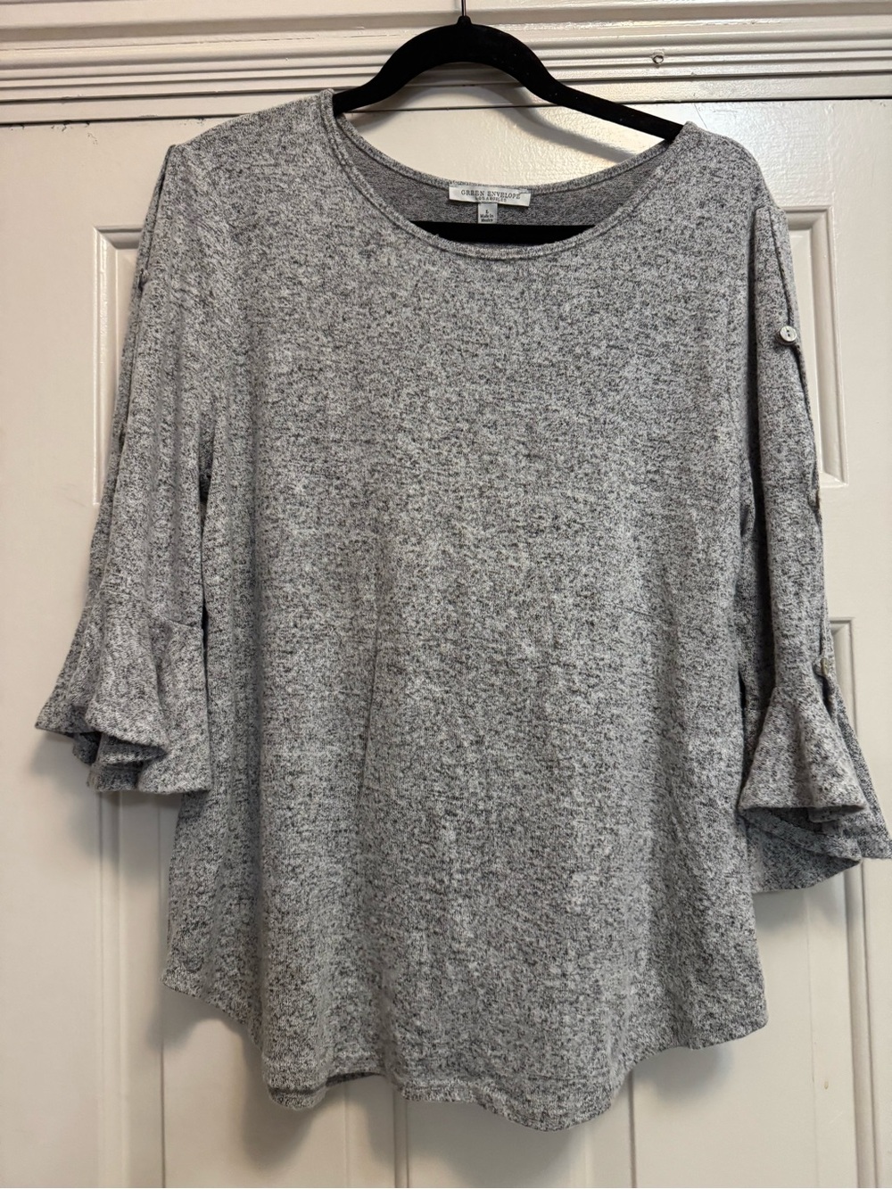 Green Envelope Heather Gray Ruffle Sleeve Pullover